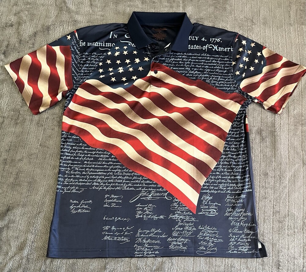American Summer Flag Polo Shirt July 4th Declaration of Independence Men's XL